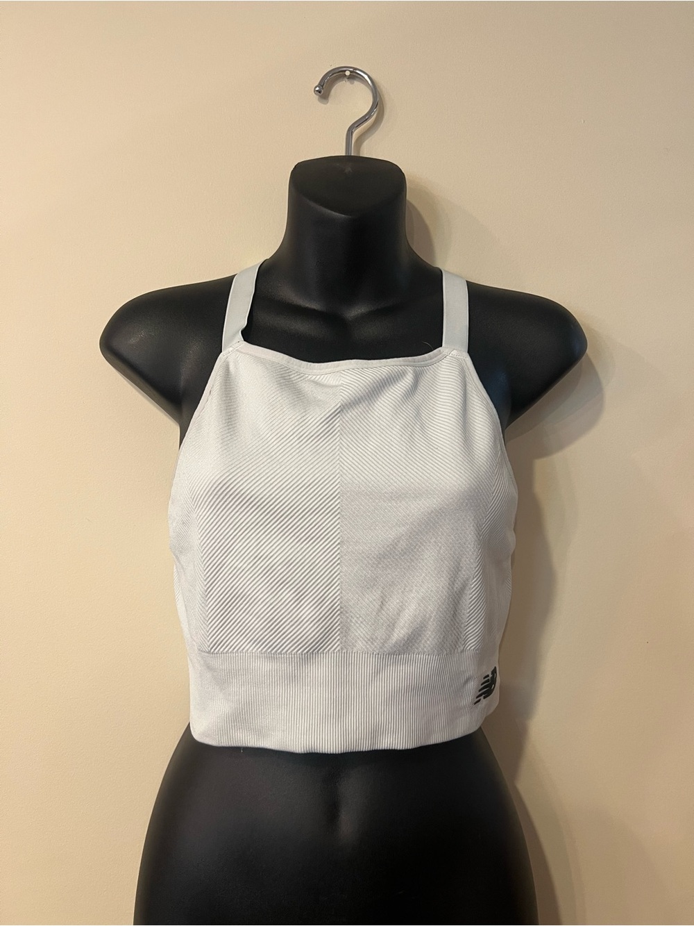 New Balance Light White Ribbed Halter Crop Top